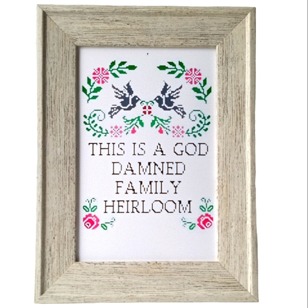 This is a god damn family heirloom funny home decor trendy faux cross stitch art - Picture 1 of 3